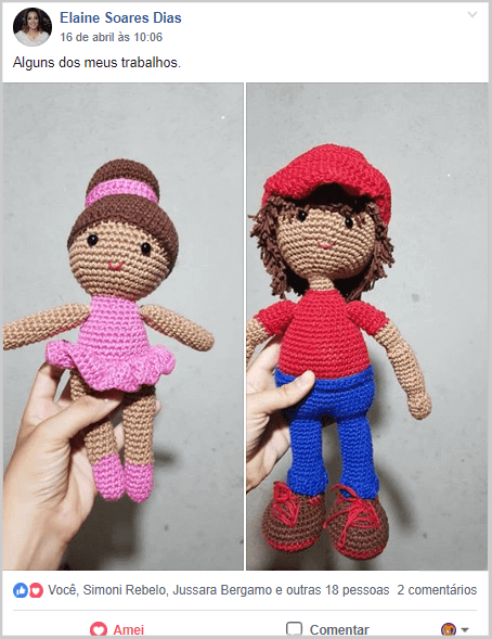 Amigurumi de uma bailarina e do Mario